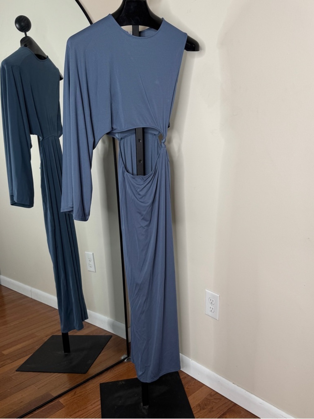 ZARA Bloggers Fav One Shoulder Long Sleeve Cut Out Maxi Dress Blue Size M